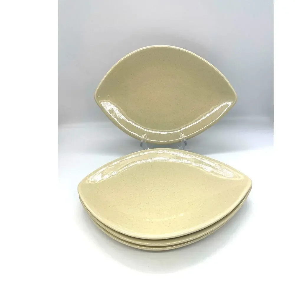 Vintage Pfaltzgraff Cappuccino Set of 4 Buffet Plates Leaf Eye Football Shaped